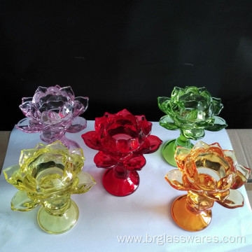 Glass Pillar Lotus Candle Holder